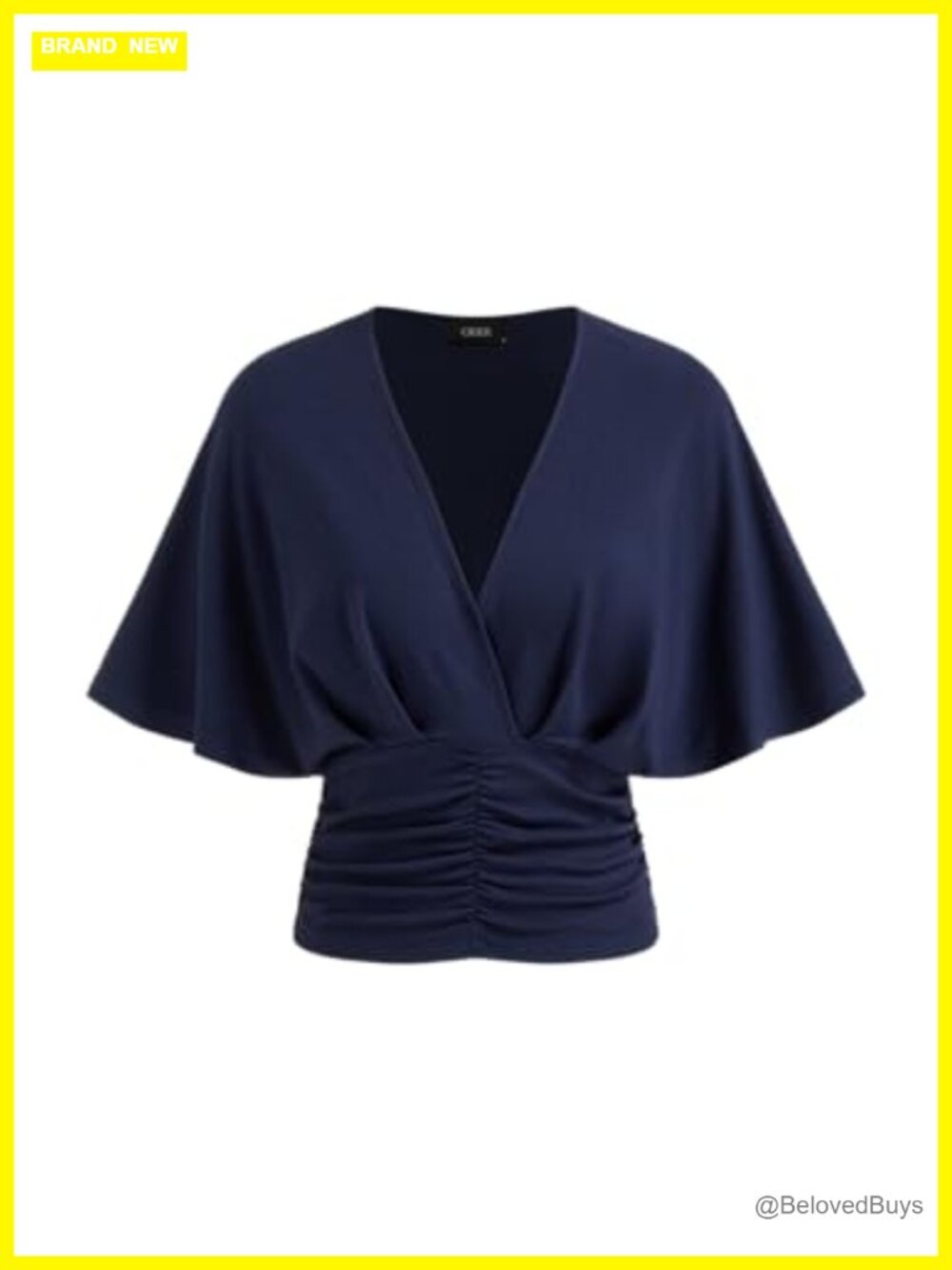 V Neck Ruffle Sleeve Ruched Wrap Top Short Sleeve Blouse